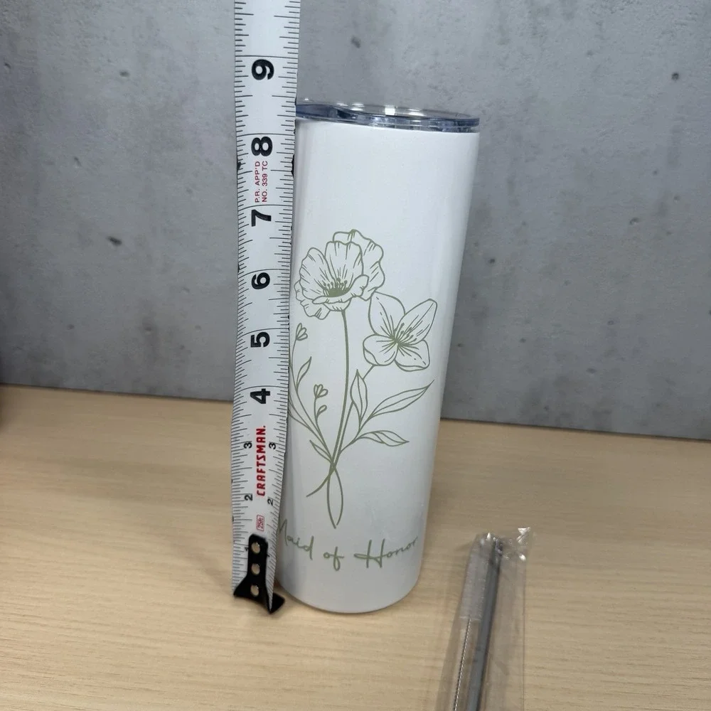 Maid‎ Of Honor Gift Set Sage Green Stainless Steel Tumbler / Pen / Hair Tie